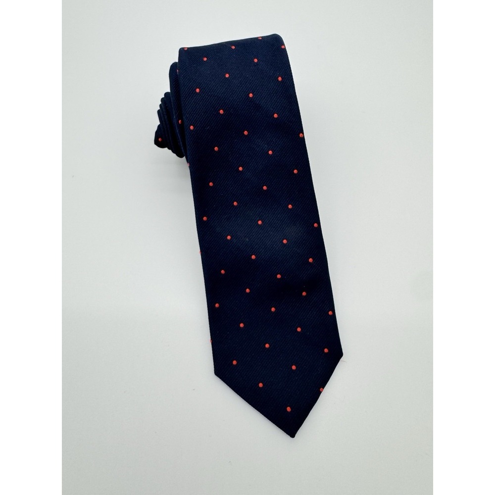 J.Crew Handmade USA Silk Tie Navy Blue Red Polka‎ Dot Classic Mens Necktie